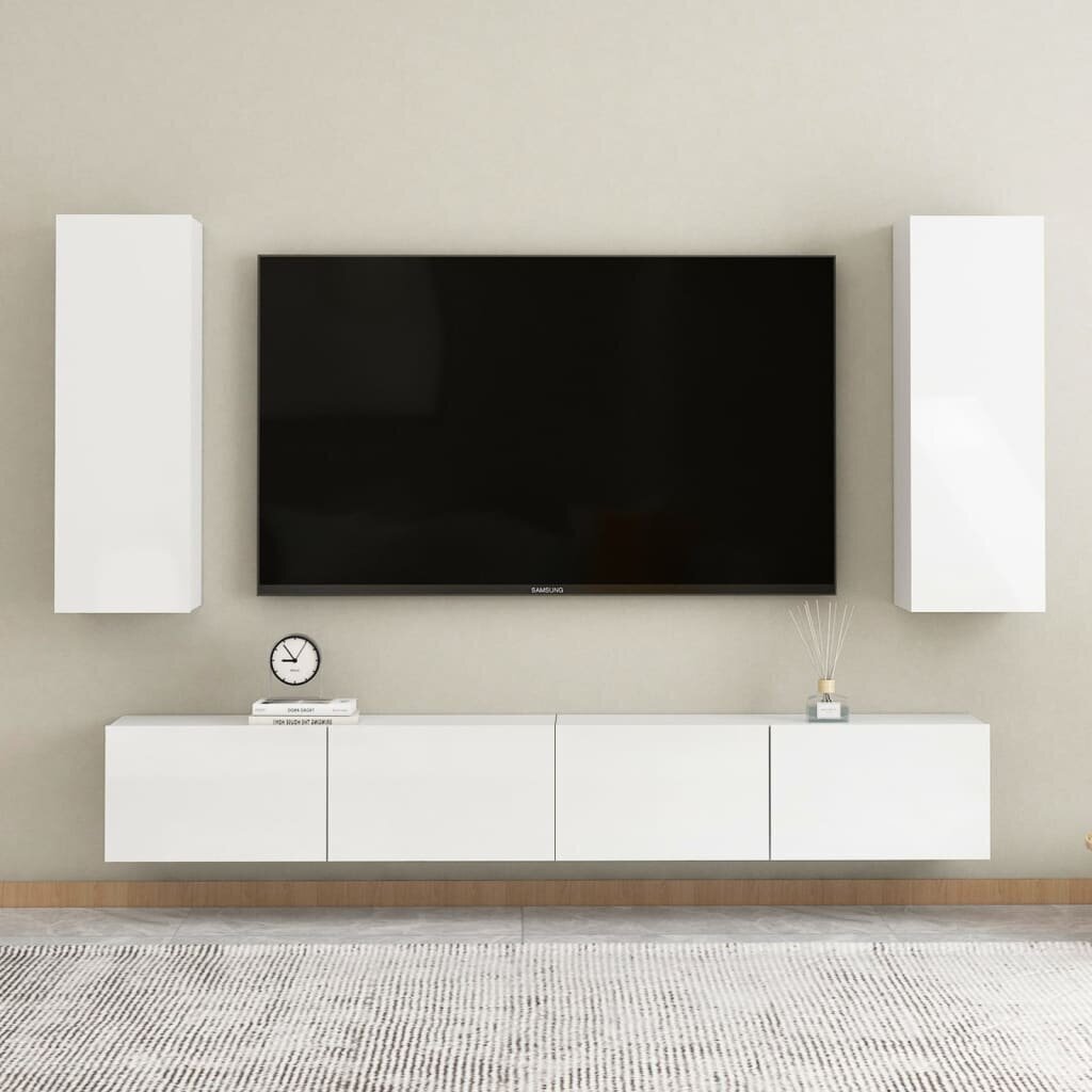 TV skapji, 2 gab., spīdīgi balts, 30,5x30x90cm, MDP cena un informācija | TV galdiņi | 220.lv