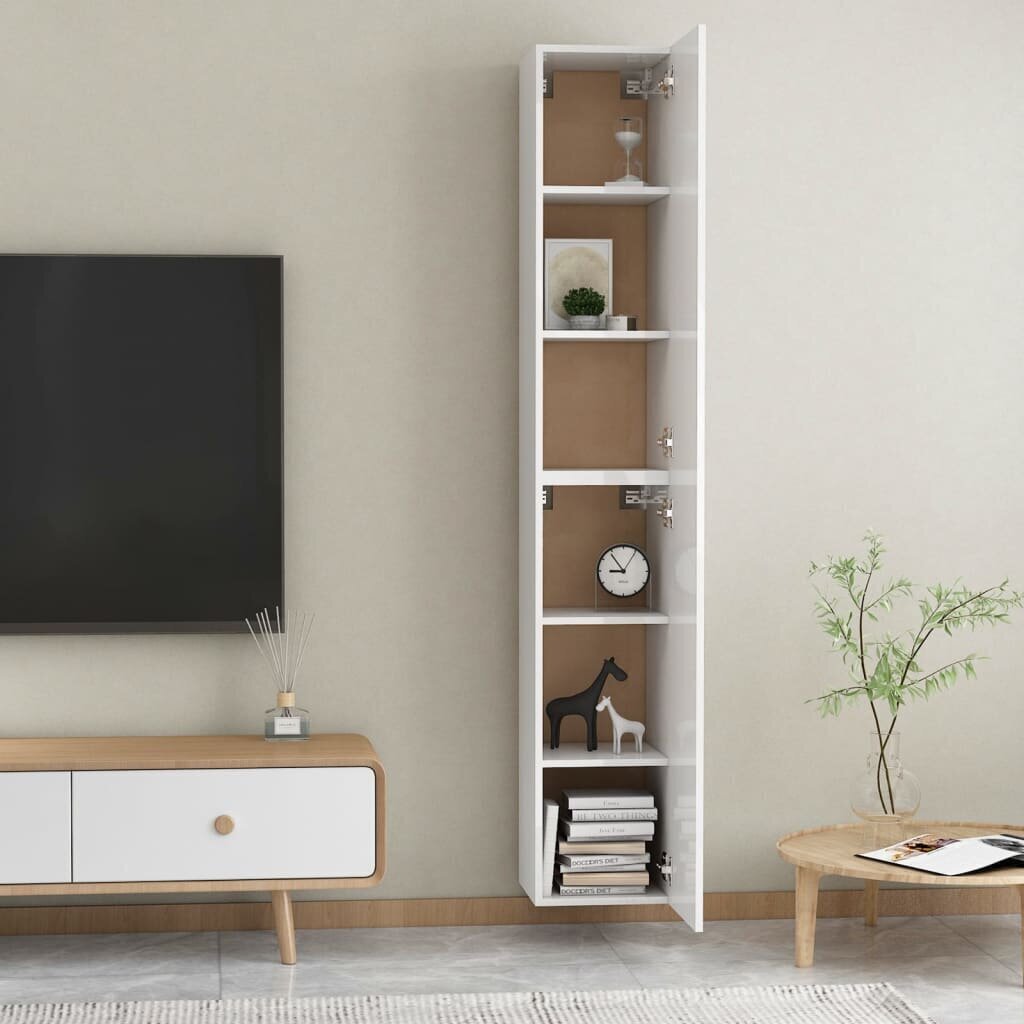 TV skapji, 2 gab., spīdīgi balts, 30,5x30x90cm, MDP cena un informācija | TV galdiņi | 220.lv