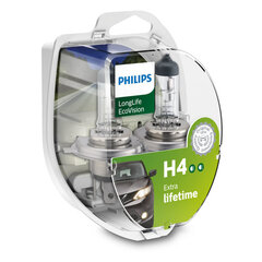 Автомобильная лампа PHILIPS H4 12V 60/55W Long Life Eco Vision 2 шт в блистере цена и информация | Автомобильные лампочки | 220.lv