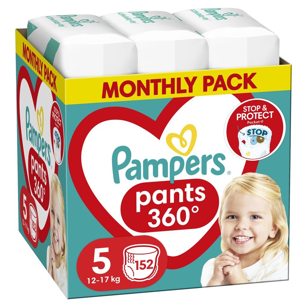 Autiņbiksītes Pampers Pants Monthly Pack, izmērs 5 12-17 kg, 152 gab. cena un informācija | Autiņbiksītes | 220.lv