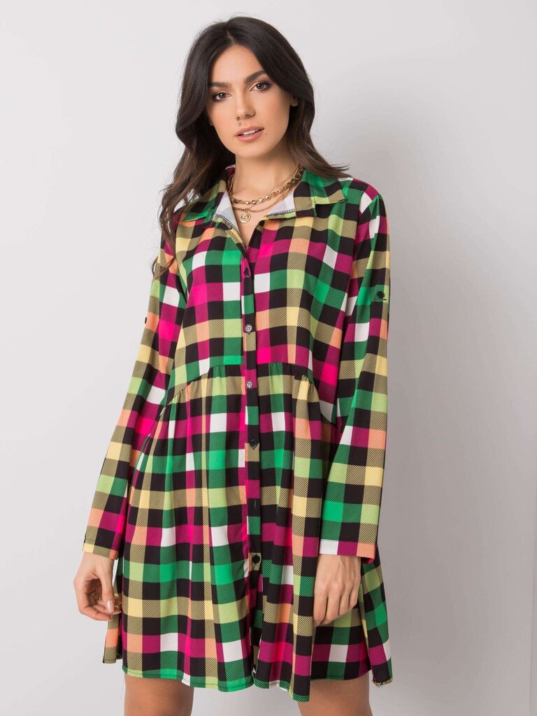 Rozā un zaļā rūtainā kleita Multicolor Universāls cena un informācija | Kleitas | 220.lv