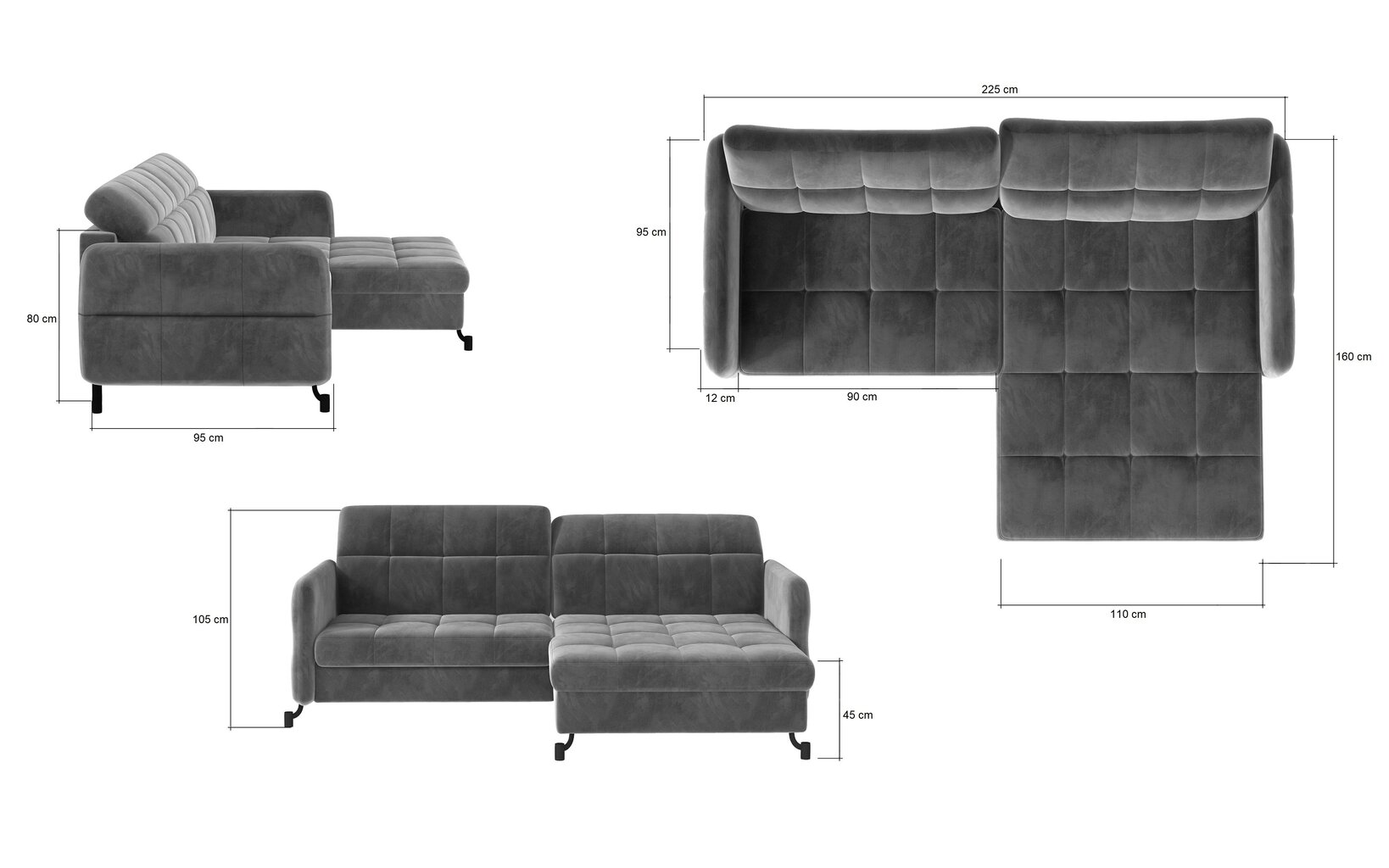 Stūra dīvāns NORE Lore 08, tumši pelēks cena un informācija | Stūra dīvāni | 220.lv
