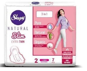 Sleepy Natural SLIM higiēniskās paketes Long 7 gab. cena un informācija | Tamponi, higiēniskās paketes, ieliktnīši | 220.lv