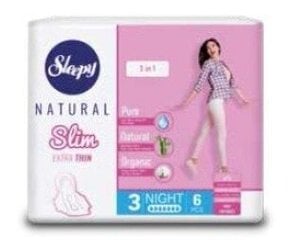 Sleepy Natural SLIM higiēniskās paketes Night 6 gab. cena un informācija | Tamponi, higiēniskās paketes, ieliktnīši | 220.lv