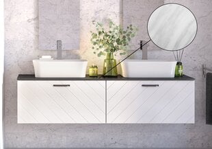 Двойной шкафчик для ванной с Slim marble столешницей Besco Floo 160, белый/черный цена и информация | Шкафчики для ванной | 220.lv