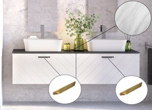 Двойной шкафчик для ванной с Slim marble столешницей Besco Floo 160, белый/золотой цена и информация | Шкафчики для ванной | 220.lv