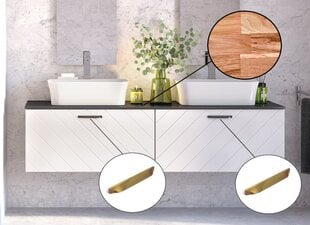 Двойной шкафчик для ванной Besco Floo 160 с Oak столешницей, белый/золотой цена и информация | Шкафчики для ванной | 220.lv