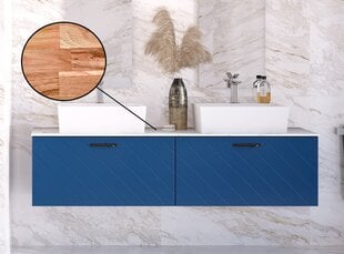 Двойной шкафчик для ванной Besco Floo 160 с Oak столешницей, синий/черный цена и информация | Шкафчики для ванной | 220.lv