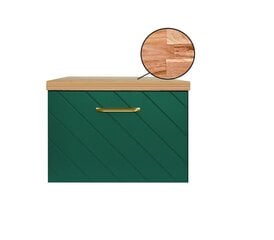 Vannas istabas skapītis Besco Floo 60 ar Oak galda virsmu, zaļš/zeltains cena un informācija | Vannas istabas skapīši | 220.lv