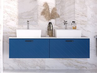 Двойной шкафчик для ванной Besco Floo 120 с Slim marble столешницей, синий/черный цена и информация | Шкафчики для ванной | 220.lv