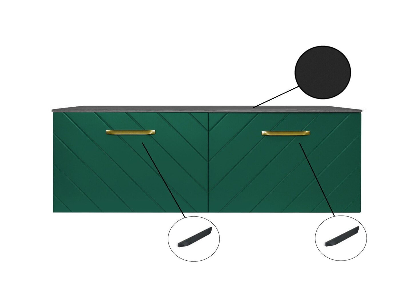 Dubults vannas istabas skapītis Besco Floo 160 ar Slim black galda virsmu, zaļš/melns цена и информация | Vannas istabas skapīši | 220.lv