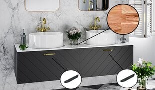 Двойной шкафчик для ванной Besco Floo 120 со столешницей из дуба, черный цена и информация | Шкафчики для ванной | 220.lv