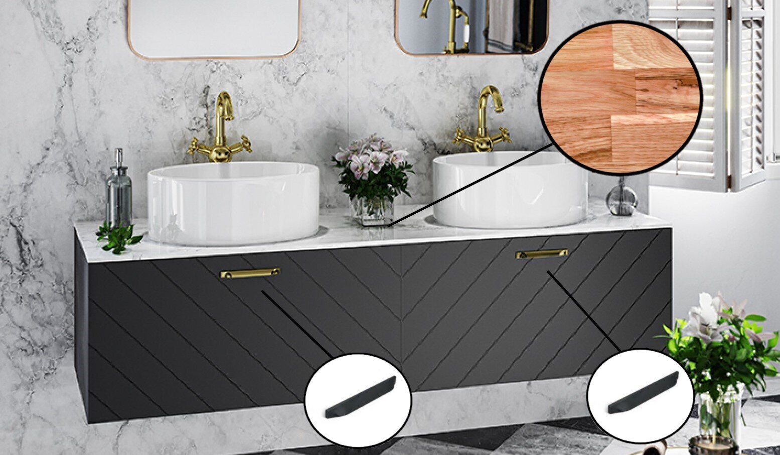 Dubults vannas istabas skapītis Besco Floo 160 ar Oak galda virsmu, melns cena un informācija | Vannas istabas skapīši | 220.lv