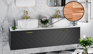 Dubults vannas istabas skapītis Besco Floo 160 ar Oak galda virsmu, melns/zelta cena un informācija | Vannas istabas skapīši | 220.lv