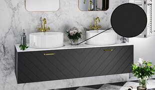 Dubults vannas istabas skapītis Besco Floo 160 ar Slim black galda virsmu, melns/zelta cena un informācija | Vannas istabas skapīši | 220.lv