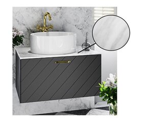 Шкафчик для ванной Besco Floo 60 с Slim marble столешницей, черный/золотой цена и информация | Шкафчики для ванной | 220.lv