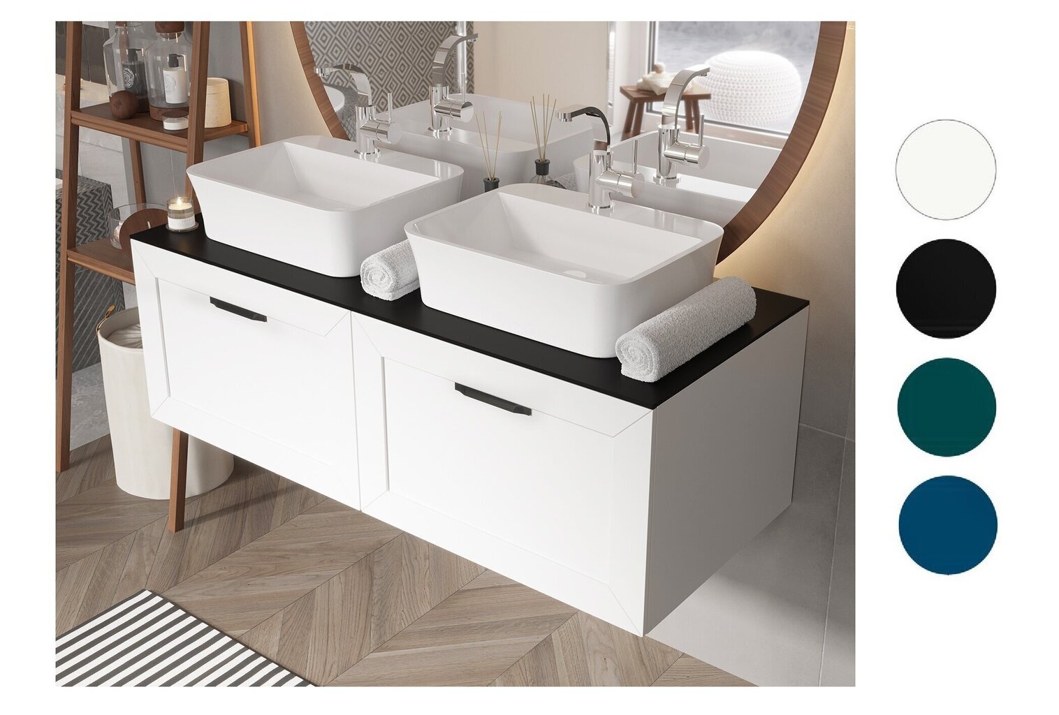 Dubults vannas istabas skapītis Besco Dexa 120 ar Slim black galda virsmu un melniem rokturiem цена и информация | Vannas istabas skapīši | 220.lv