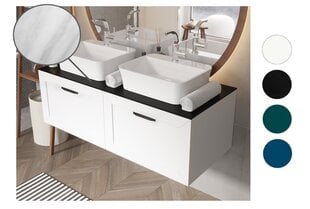 Двойной шкафчик для ванной Besco Dexa 120 с тонкой мраморной столешницей и черными ручками цена и информация | Шкафчики для ванной | 220.lv