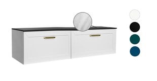 Двойной шкафчик для ванной Besco Dexa 160 с Slim marble столешницей и золотыми ручками цена и информация | Шкафчики для ванной | 220.lv