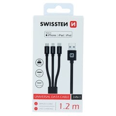 Swissten Textile Universal 3in1 USB-C / Lightning Data MFI / MircoUSB kabelis 1,2 m melns цена и информация | Кабели и провода | 220.lv