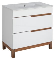 Шкаф для ванной с ящиками Spek 80 см, белый/коричневый цена и информация | Шкафчики для ванной | 220.lv