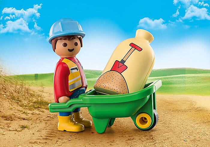 70409 PLAYMOBIL® 1.2.3 Celtnieks ar ķerru цена и информация | Konstruktori | 220.lv