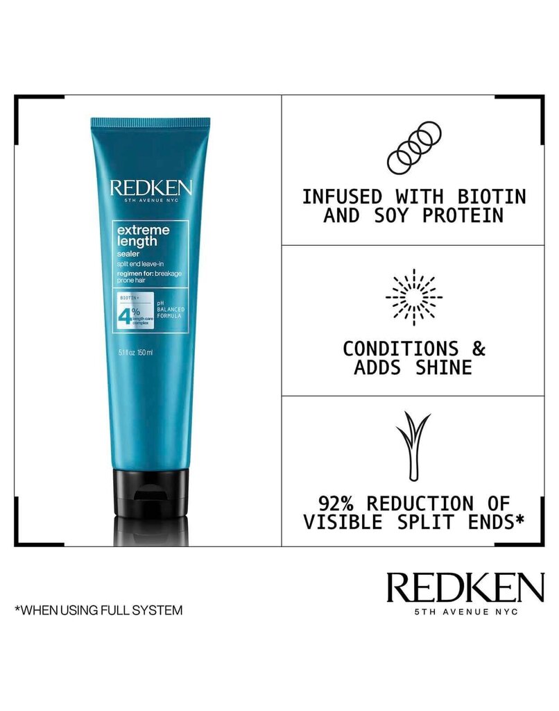 Mitrinoša matu maska ​​vājiem matiem Redken Extreme Length Leave-in Treatment Wth Biotin, 150 ml cena un informācija | Matu uzlabošanai | 220.lv