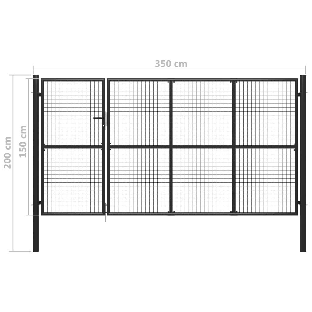 vidaXL dārza vārti, pelēki, 350x150 cm, tērauds cena un informācija | Žogi un piederumi | 220.lv