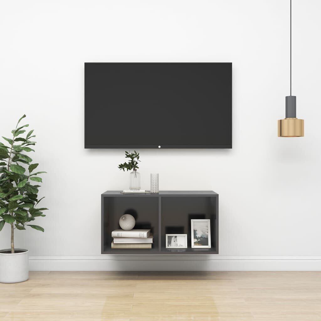 vidaXL Pie sienas montējams TV skapis, pelēks, 37x37x72 cm, MDP cena un informācija | TV galdiņi | 220.lv