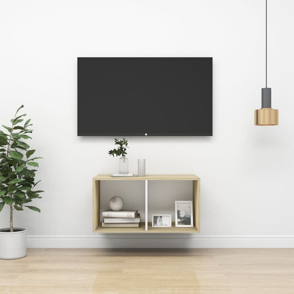 vidaXL Sienas TV skapis, balts un ozola krāsas, 37x37x72 cm, MDP cena un informācija | TV galdiņi | 220.lv