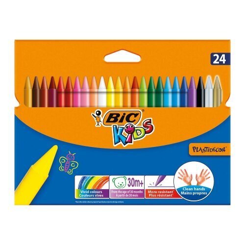 BIC Krāsaini vaska krītiņi WAX CRAYON 24 krāsu komplekts 8297721 cena un informācija | Modelēšanas un zīmēšanas piederumi | 220.lv