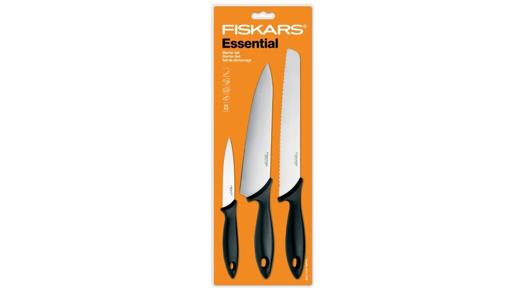 Fiskars Essential starta komplekts no 3 priekšmetiem cena un informācija | Naži un to piederumi | 220.lv