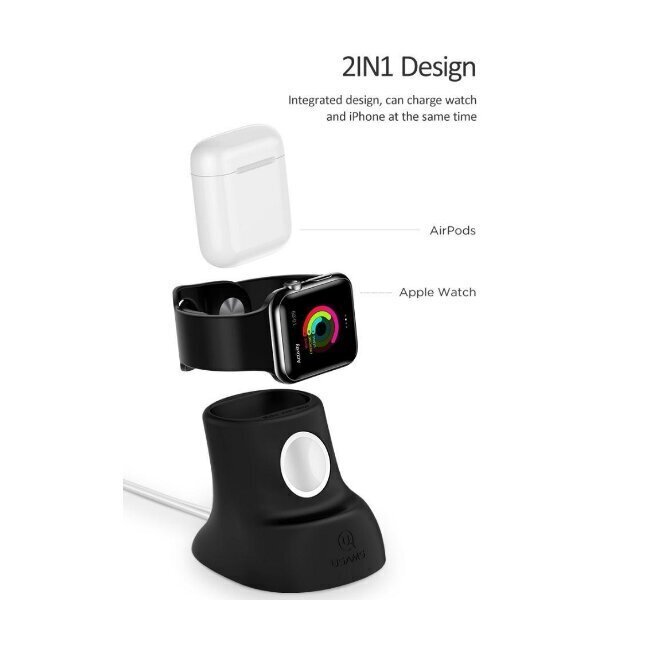 Usams US-ZJ051 2in1 Kompakts Silikona Turētājs - Statīvs priekš Apple Watch un Airpods uzlādes Melns cena un informācija | Lādētāji un adapteri | 220.lv