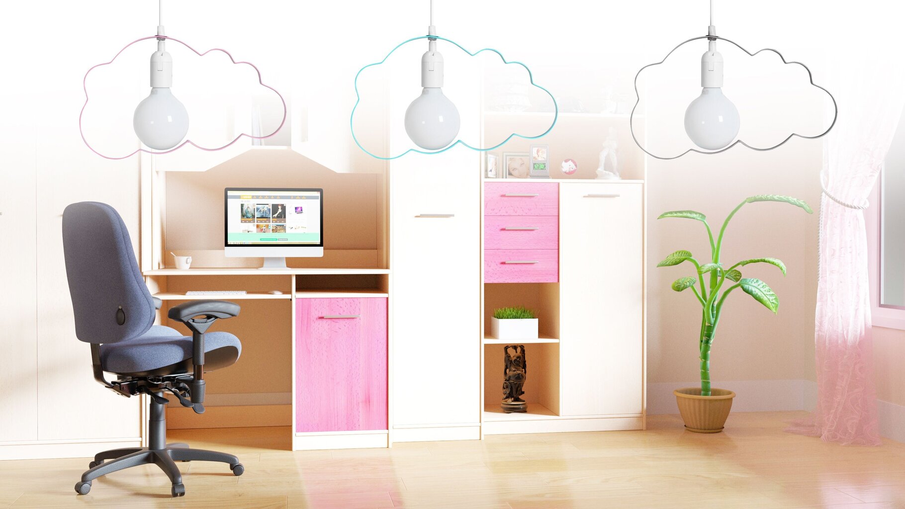 Bērnu piekaramā lampa Cloud, Pink cena un informācija | Lampas bērnu istabai | 220.lv