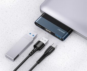 USAMS SJ490 USB-C centrmezgls līdz 2xUSB un 1xUSB-C, Melns cena un informācija | Adapteri un USB centrmezgli | 220.lv