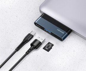 USAMS SJ491 USB-C centrmezgls uz 1xUSB, 1xUSB-C, Micro SD, Melns cena un informācija | Adapteri un USB centrmezgli | 220.lv