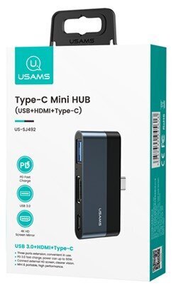 USAMS SJ492 USB-C centrmezgls uz 1xUSB, 1xUSB-C, 1xHDMI, Melns цена и информация | Adapteri un USB centrmezgli | 220.lv