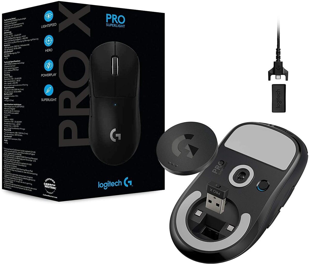 Pele Logitech PRO X SUPERLIGHT, melns cena un informācija | Peles | 220.lv