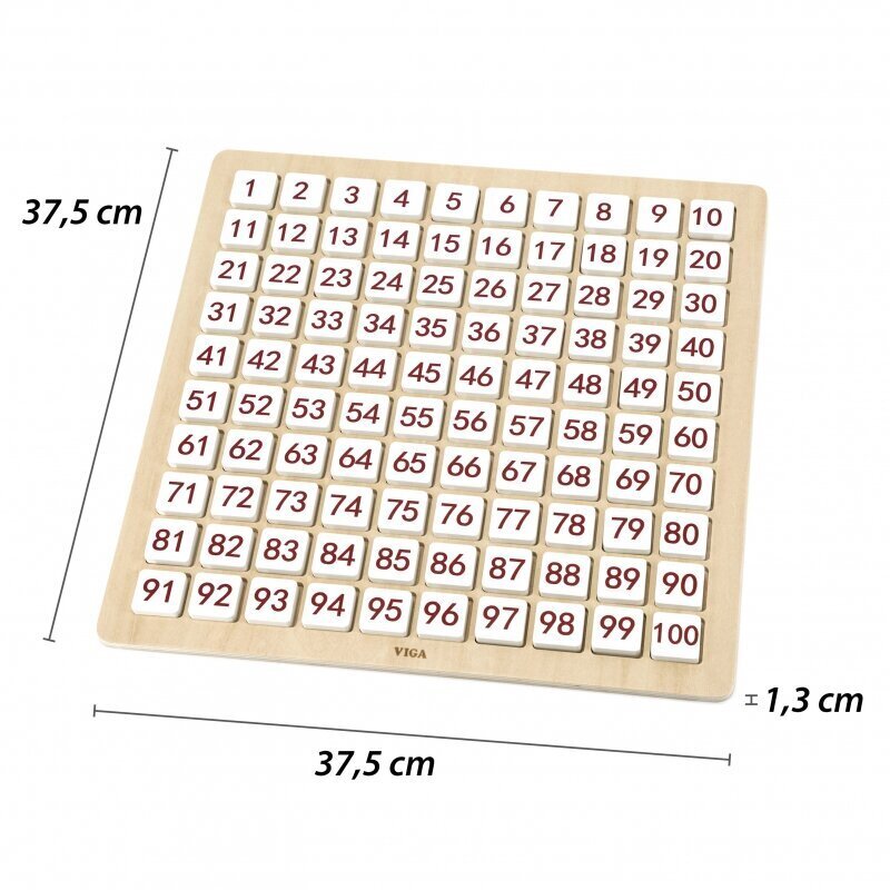 Izglītojošs koka dēlis ar 100 elementiem, burti un cipari Viga cena un informācija | Attīstošās rotaļlietas | 220.lv