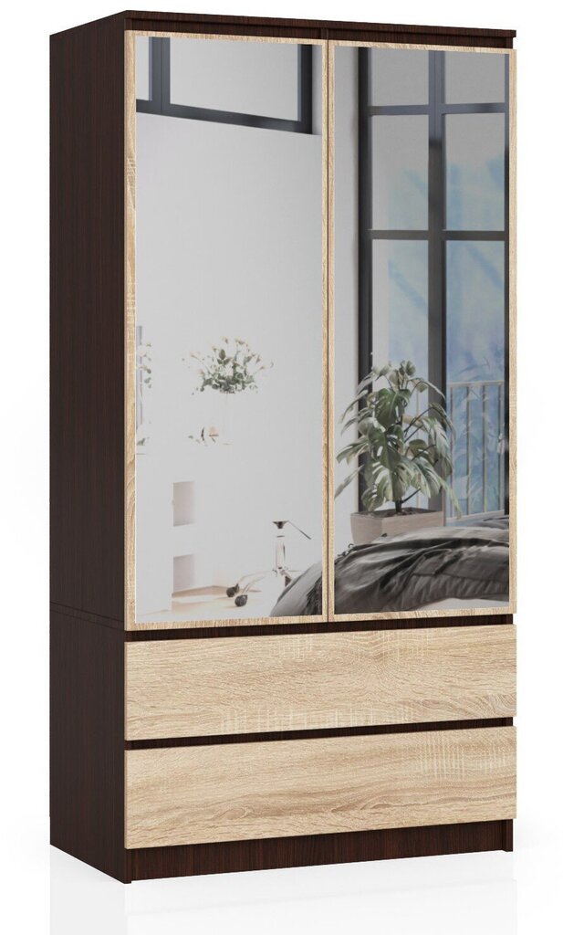 Skapis NORE S90 ar spoguli, brūna/ozola krāsas cena un informācija | Skapji | 220.lv