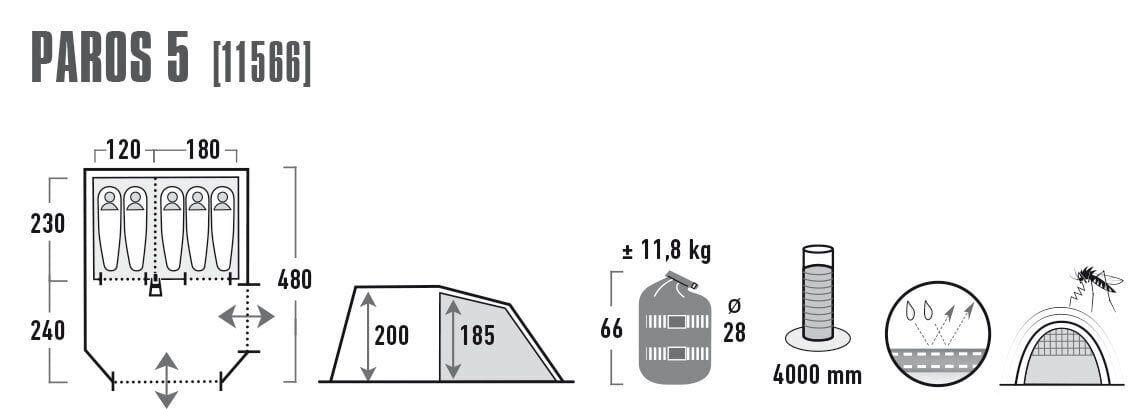 Telts High Peak Paros 5, melna цена и информация | Teltis | 220.lv