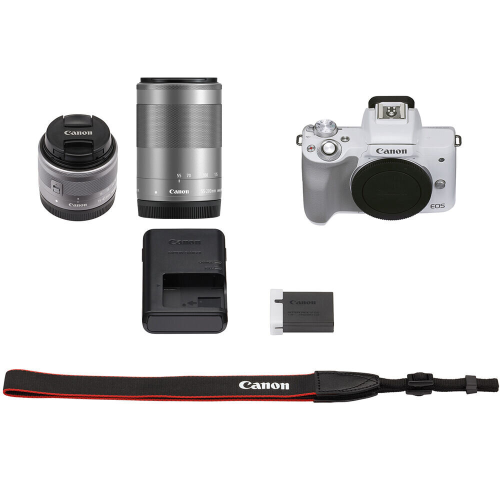 Fotoaparāts Canon EOS M50 Mark II 15-45 IS STM + 55-200 IS STM, Balts cena un informācija | Digitālās fotokameras | 220.lv