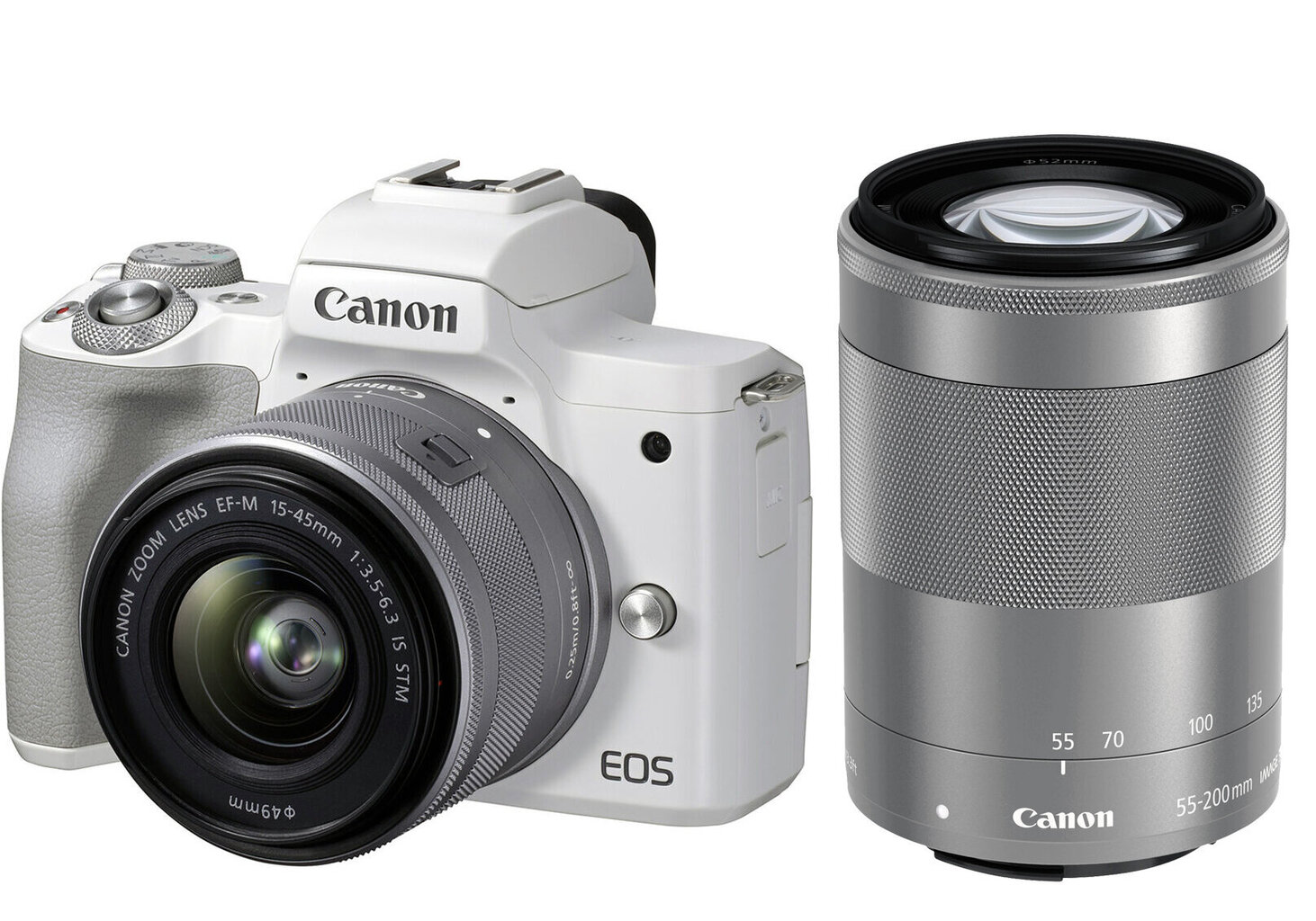 Fotoaparāts Canon EOS M50 Mark II 15-45 IS STM + 55-200 IS STM, Balts cena un informācija | Digitālās fotokameras | 220.lv