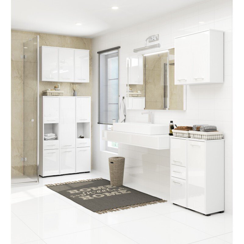 Augsts vannas istabas skapītis-plaukts NORE Fin ar 2-ām durtiņām, balts цена и информация | Vannas istabas skapīši | 220.lv