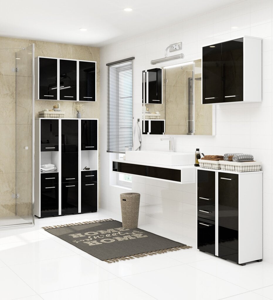 Vannas istabas skapītis NORE Fin S30, balts/melns cena un informācija | Vannas istabas skapīši | 220.lv