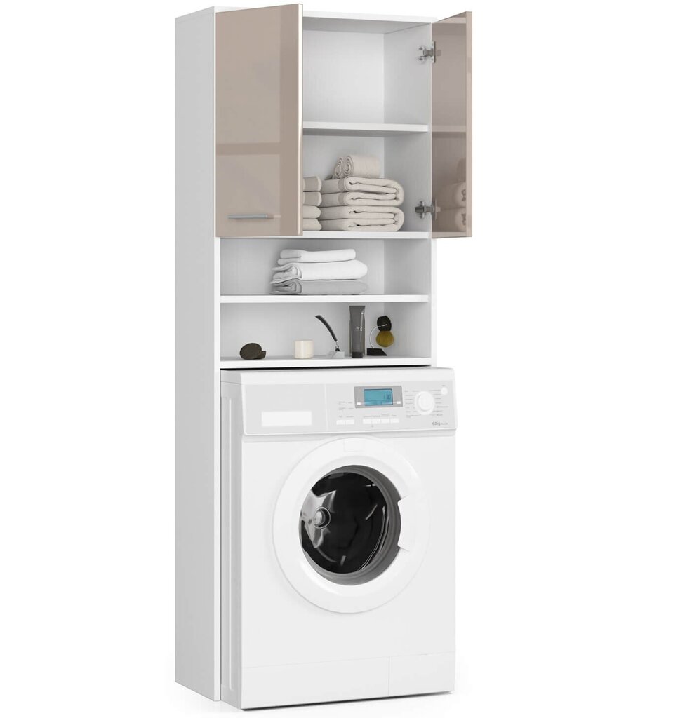 Skapītis virs veļas mašīnas NORE Fin, balts/smilškrāsas cena un informācija | Vannas istabas skapīši | 220.lv