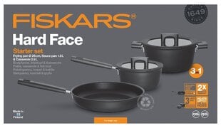 Стартовый комплект кастрюль Fiskars Hard Face из 3 предметов цена и информация | Кастрюли, скороварки | 220.lv