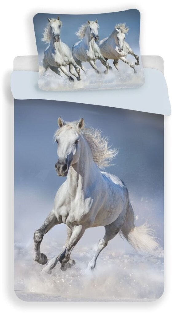Gultas veļas komplekts Horses White, 140 x 200 cm + spilvendrāna 70 x 90 cm цена и информация | Bērnu gultas veļa | 220.lv