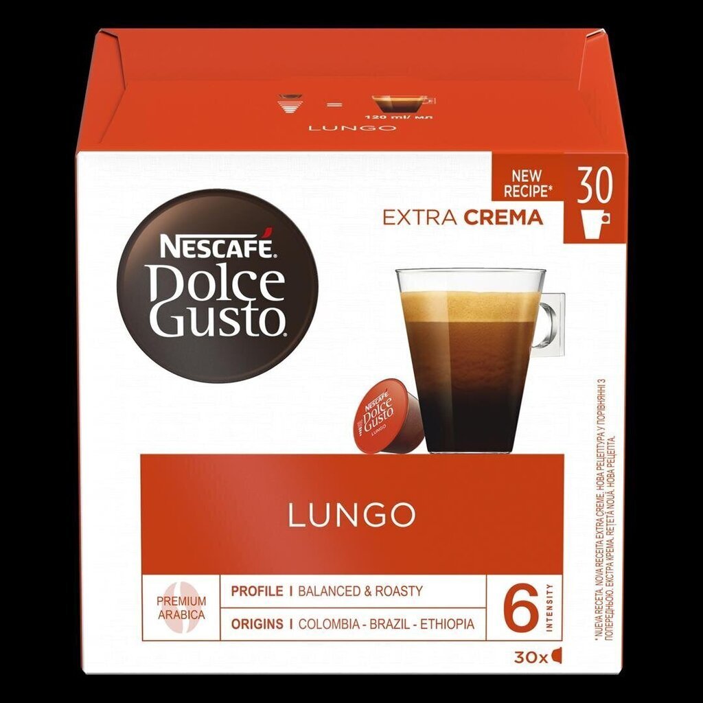 Kafijas kapsulas NESCAFE DOLCE GUSTO LUNGO, 30 kapsulas, 195g cena un informācija | Kafija, kakao | 220.lv