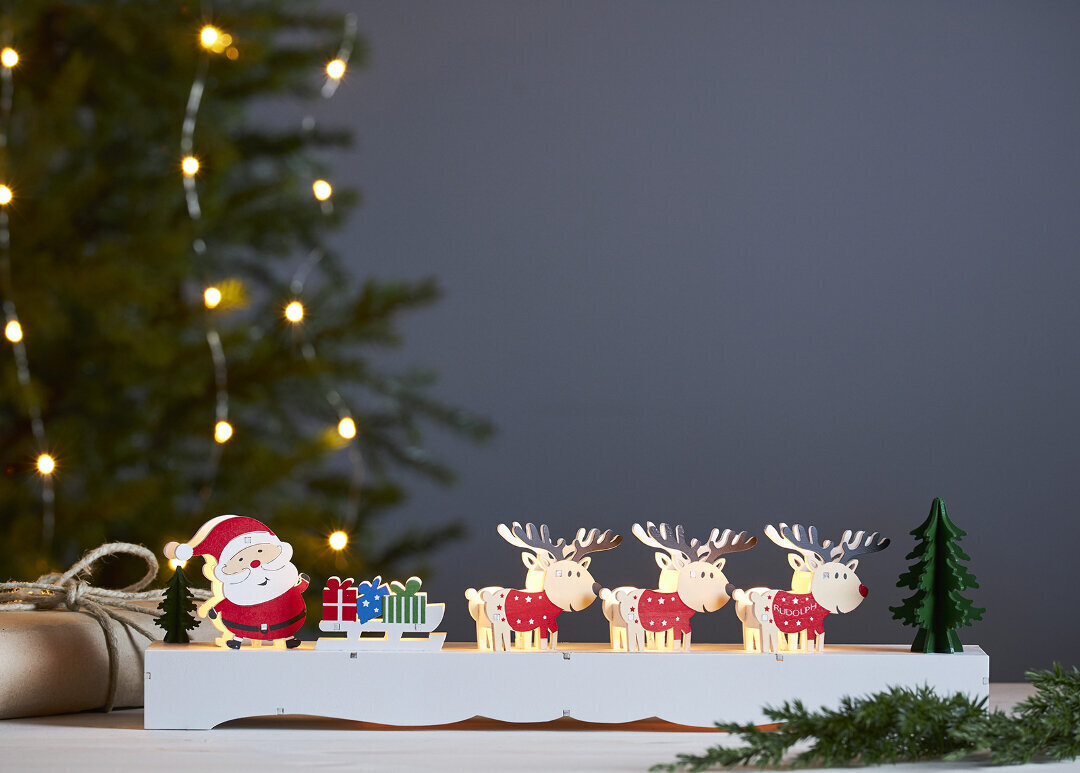 Svečturis Rūdolfs, 9 LED, koka, ar 3xAA baterijām, taimeris cena un informācija | Ziemassvētku dekorācijas | 220.lv